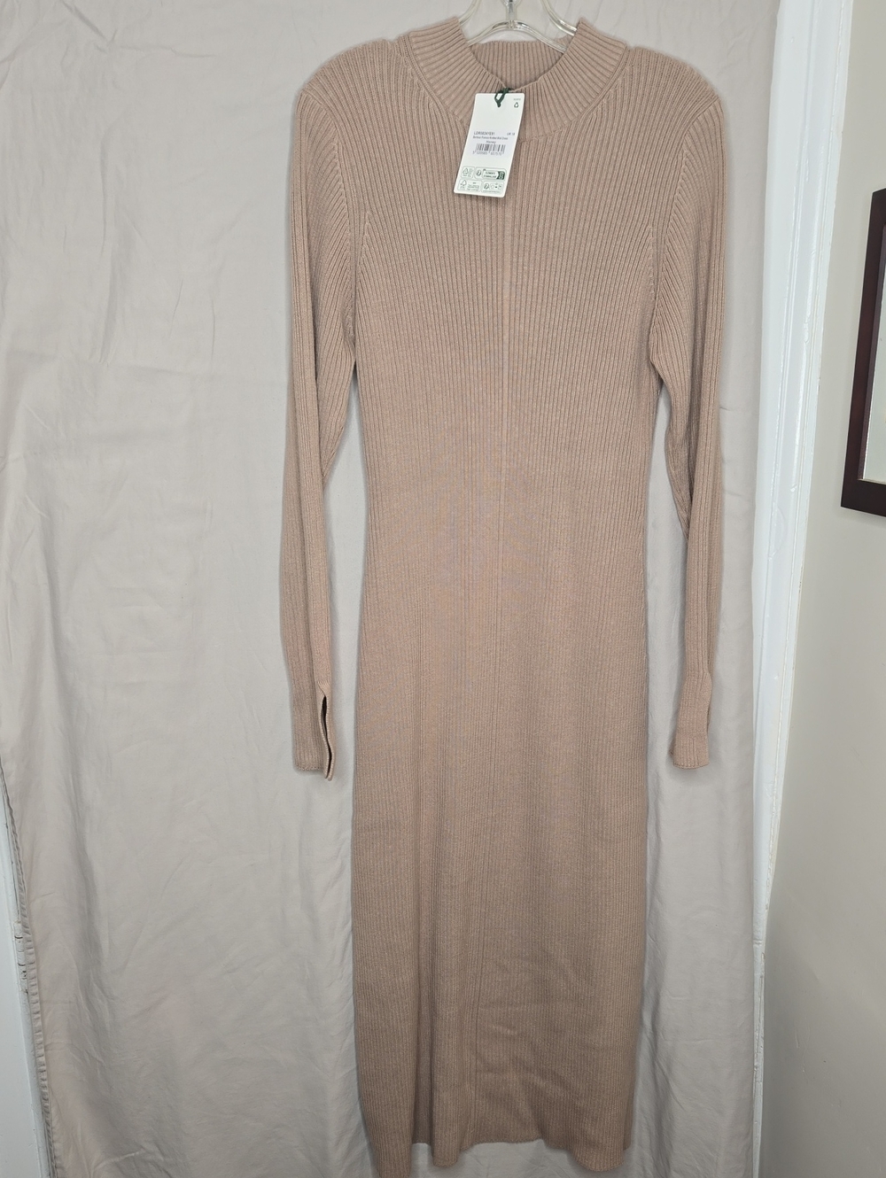 Barbour Ribbed Long-Sleeve Knit Midi Dress - Honey UK 18 (US 14)